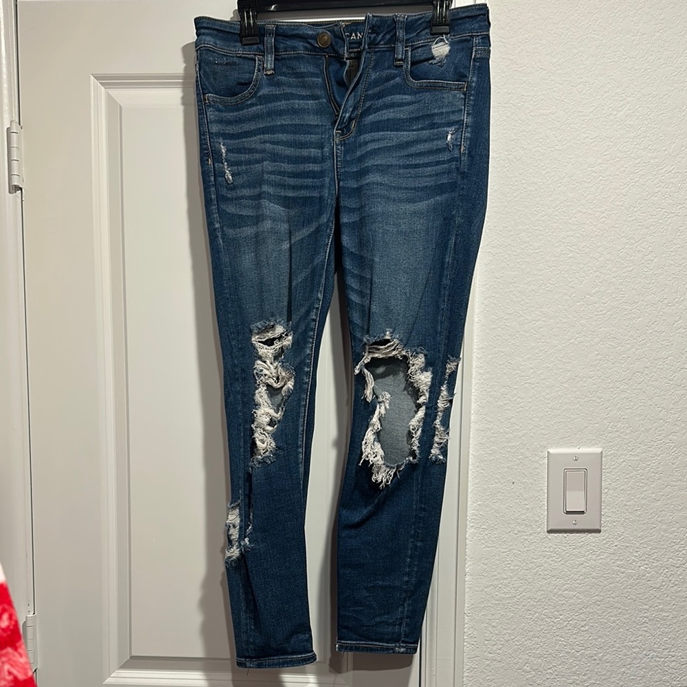 American Eagle Outfitters Ripped Dark Blue Skinny Jeans